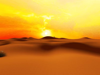 Scenic Desert Sunset View With Golden Orange Sky And Rolling Sand Dunes 3d model