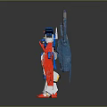 White Main Body Mecha Robot With Blue Thrusters Red Legs And Yellow Accents