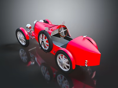 Red Vintage Open Top Race Car With Large Wheels And Metallic Accents 3d model