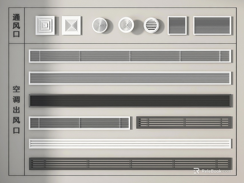 Air Conditioner Air Vents With Different Grille Designs And Various Styles 3d model 