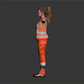 Woman In Orange Reflective Vest And Pants With Arms Outstretched On Dark Background