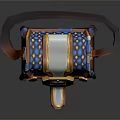 Stylish Blue And Gold Leather Shoulder Bag With Hexagon Patterns And Ornate Buckle