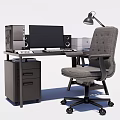 Modern Office Desk with Computer Monitor Speakers Desk Lamp and Comfortable Office Chair
