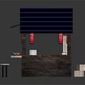 Traditional Restaurant Stall With Blue Roof Red Lanterns Bar Counter And Stools
