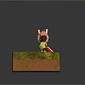 Girl Character On Green Grass Cliff Lifting Foot Holding Red Green Items Clouds And Puddle