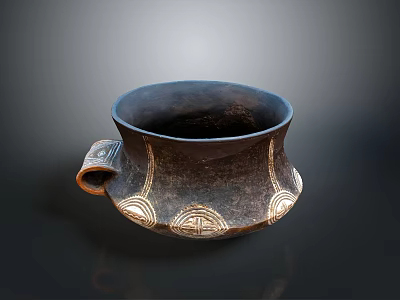 Traditional Handled Ceramic Container With Decorative White Patterns For Daily Use 3d model