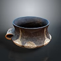 Traditional Handled Ceramic Container With Decorative White Patterns For Daily Use