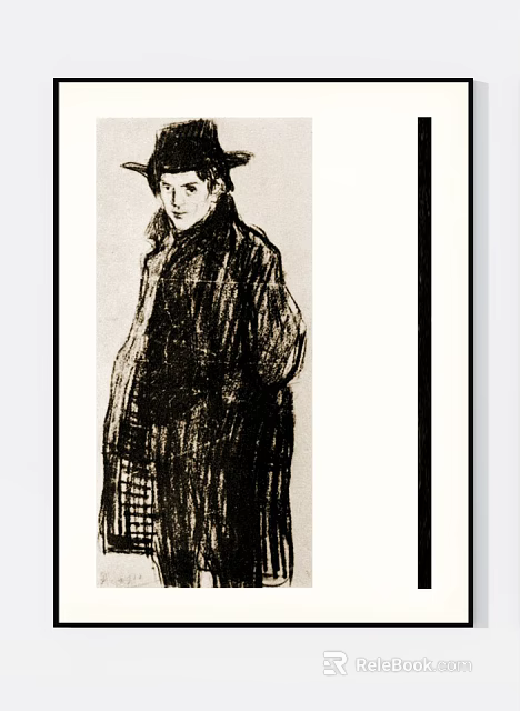 Portrait Painting With Black And White Robed Figure Wearing Hat 3d model 