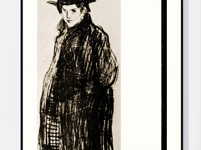 Portrait Painting With Black And White Robed Figure Wearing Hat 3d model