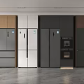 Modern Kitchen Interior With Various Style Refrigerators And Freezers In Different Colors 3d model