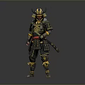Man Wearing Traditional Samurai Armor With Golden Accents And Sword