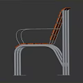Modern Orange Wooden Bench with Metal Frame and Striped Design
