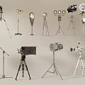 Essential Filmmaking And Photography Equipment Collection With Tripods Lights Cameras And Microphones