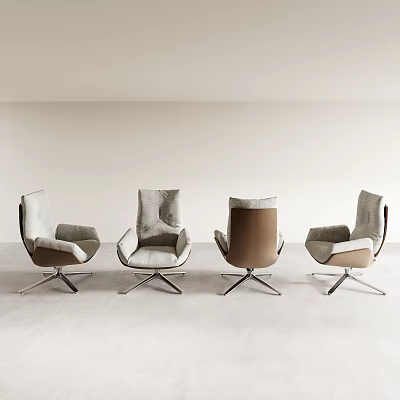 Four Different Designed Office Chairs With Metal Base In Gray And Brown Colors 3d model