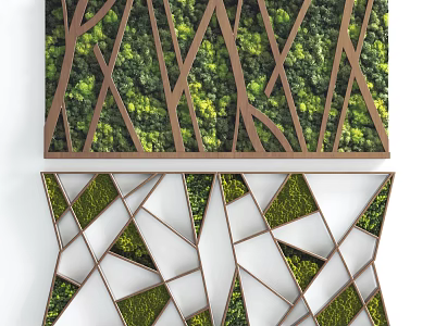 Modern Living Plant Wall Design With Wooden Geometric Frame And Lush Green Foliage 3d model