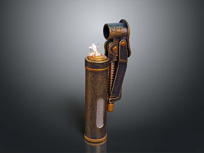 Vintage Metal Lighter With Leather Strap And Decorative Flame Pattern For Daily Use 3d model