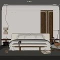 Elegant Bedroom Interior With White Bed Pillows Bench And Floor Lamp
