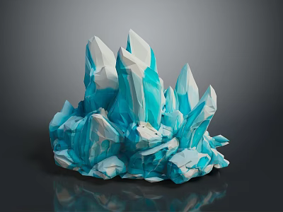 Blue And White Polygonal Ice Crystal Sculpture With Sharp Spikes And Reflective Surface 3d model