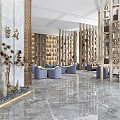 Modern Sales Office Lobby With Wooden Lattice Screens Marble Flooring And Comfortable Seating