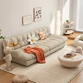 Cozy Beige Sofa Coffee Table Set With Flower Cushion Orange Blanket Rabbit And Round Table