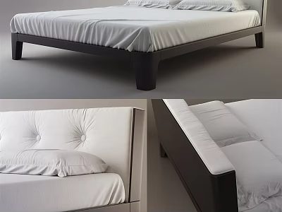 Modern Double Bed With Black Frame White Bedding And Upholstered Headboard 3d model