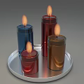 Decorative Ornament Set Featuring Colorful Burning Candles On Silver Tray