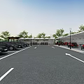 Electric Vehicle Carport Canopy in Parking Lot with Multiple Vehicles Parked