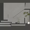Modern Staircase Interior With Beige Gray Tones Soft Lighting Decorative Vases And Plant