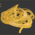 Yellow Striped Long Pasta Noodles Stacked in Twisted Pile on Dark Background