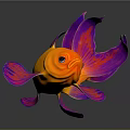 Shiny Orange Goldfish With Colorful Fins Tail And Reflection On Dark Background