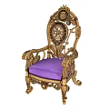 Luxurious Single Sofa With Gold Frame Intricate Carvings And Purple Cushion