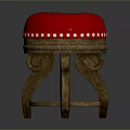 Wooden Stool With Red Padded Seat And White Dot Decoration On The Edge