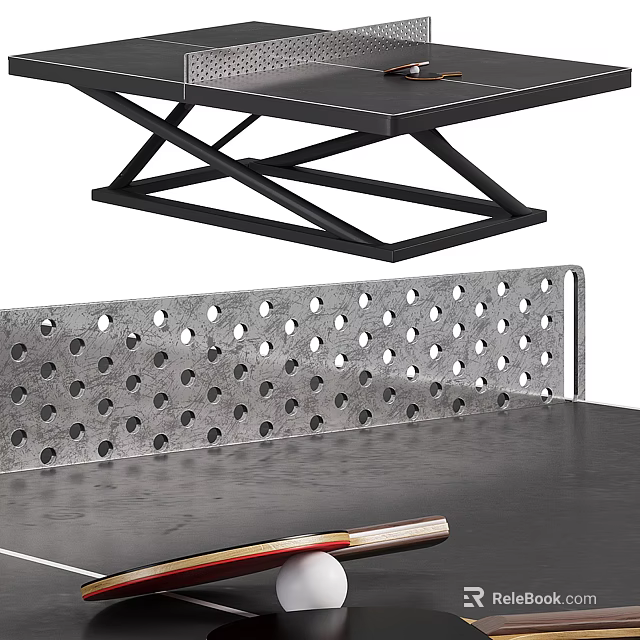 Table Tennis Installation With Racket Perforated Barrier And Metal Frame 3d model 