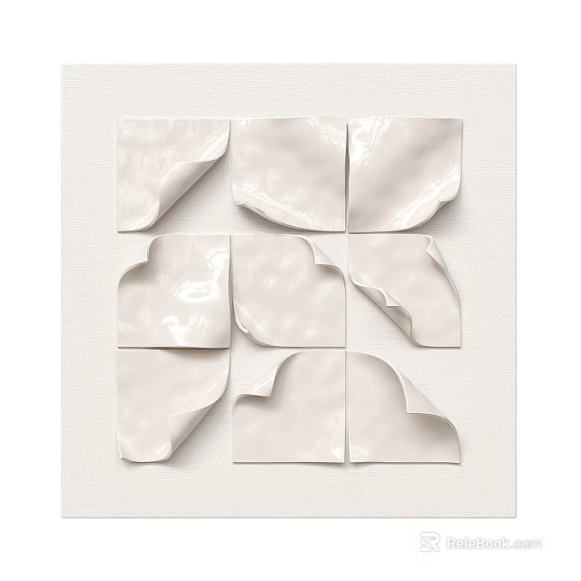 Light Colored Wall Decor With Nine Different Shapes And Glossy Texture On Grid 3d model 