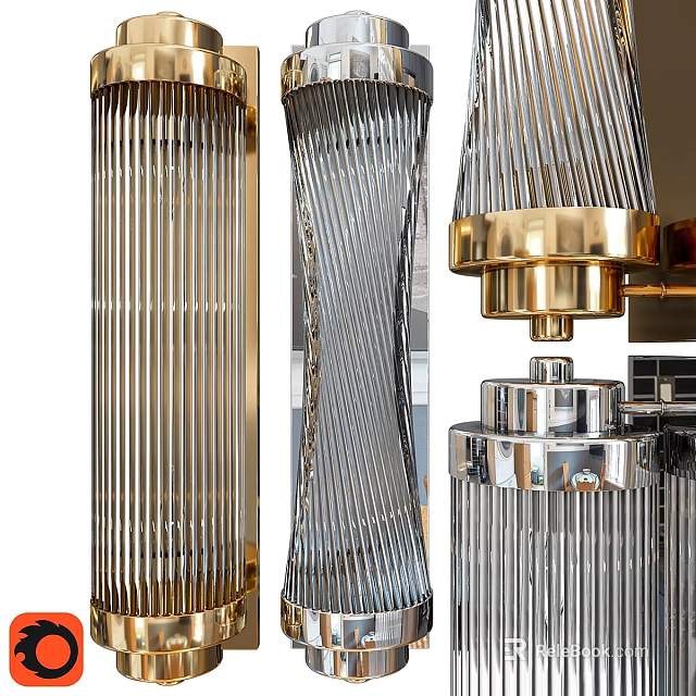 Modern Wall Lamps With Vertical Striped Shades And Metallic Gold Silver Frames 3d model 