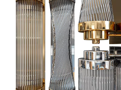 Modern Wall Lamps With Vertical Striped Shades And Metallic Gold Silver Frames 3d model