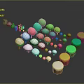 Colorful Wooden And Stone Round Objects With Various Sizes Arranged On Reflective Base