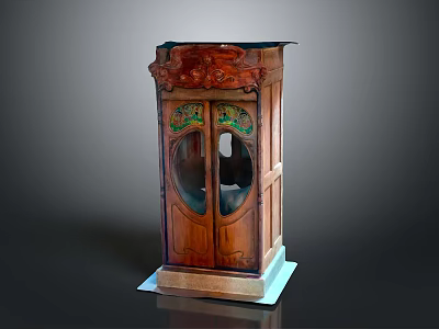 Antique Wooden Cabinet With Carved Design Double Doors Round Glass And Square Base 3d model