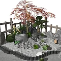 Karesansui Zen Garden Design With Wooden Fence Stones Gravel Maple Tree And Succulents
