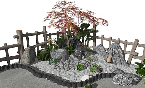 New Chinese style landscape sketch dry landscape courtyard landscape 3d model