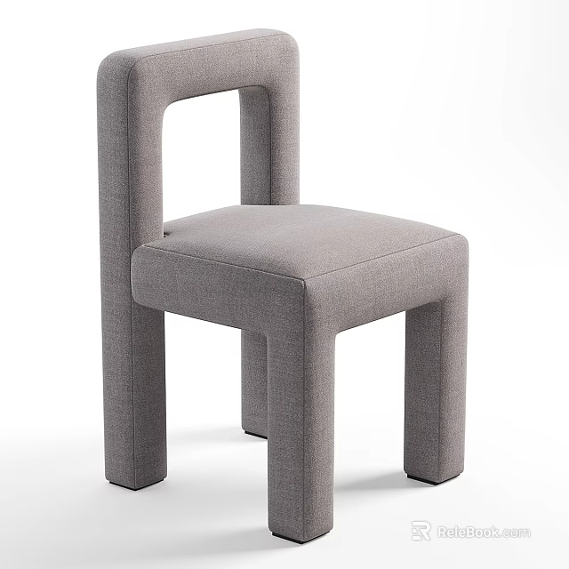 Modern Minimalist Gray Fabric Accent Chair With Square Frame For Home Living Room 3d model 