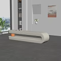 Cream Upholstered Curved Sofa Bench In Modern Living Room With City View