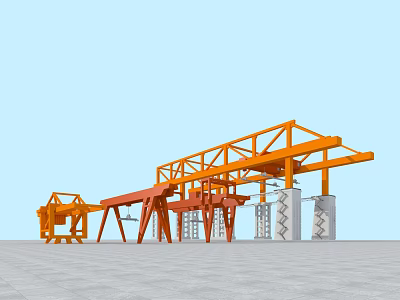 Orange Industrial Crane Equipment With Heavy Duty Metal Frame And Support Structures 3d model