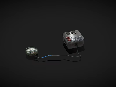 Industrial Control Equipment With Pressure Gauge Knobs And Connecting Cable 3d model
