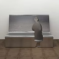 Modern Public Chair With Metal Structure Human Silhouette Cutout In Indoor Setting