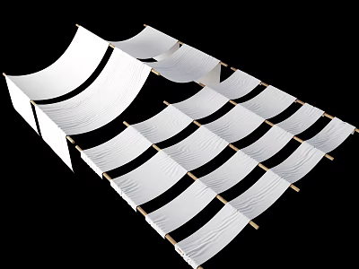 Modern White Ceiling Design With Curved Panels And Wooden Support Frames 3d model