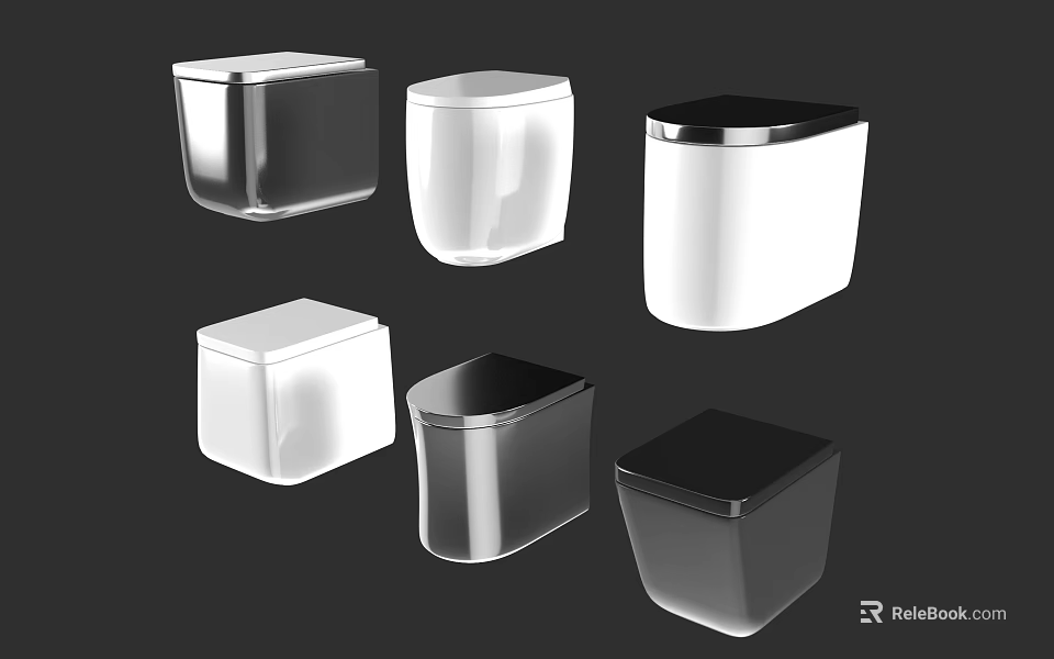 Contemporary Toilet Designs With Modern Styles Different Shapes And Glossy Surfaces 3d model 