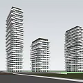 Three Modern High Rise Buildings With Glass Facades And Balconies In Urban Area