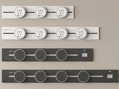 Contemporary Electrical Power Strips In White And Gray With Multiple Round Outlets 3d model