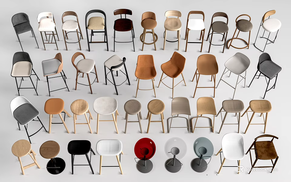 Modern Bar Stools In Various Designs And Materials For Stylish Home Decor 3d model